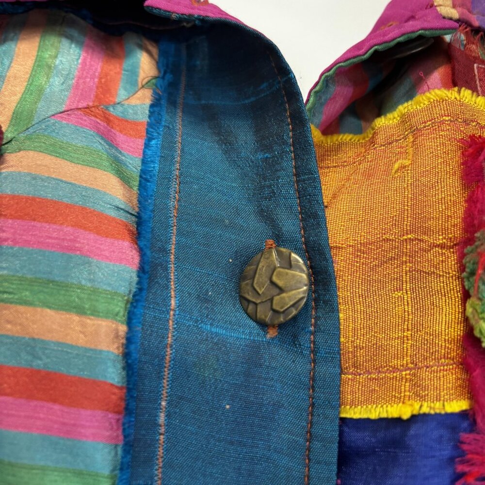 Coldwater Creek Patchwork Silk Blend Jacket Womens Large L Colorful Boho Hippie - Picture 9 of 16